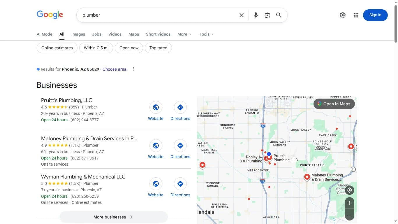 Video scan of a live Google search recorded from Phoenix — an MP4 you can drop into a client report